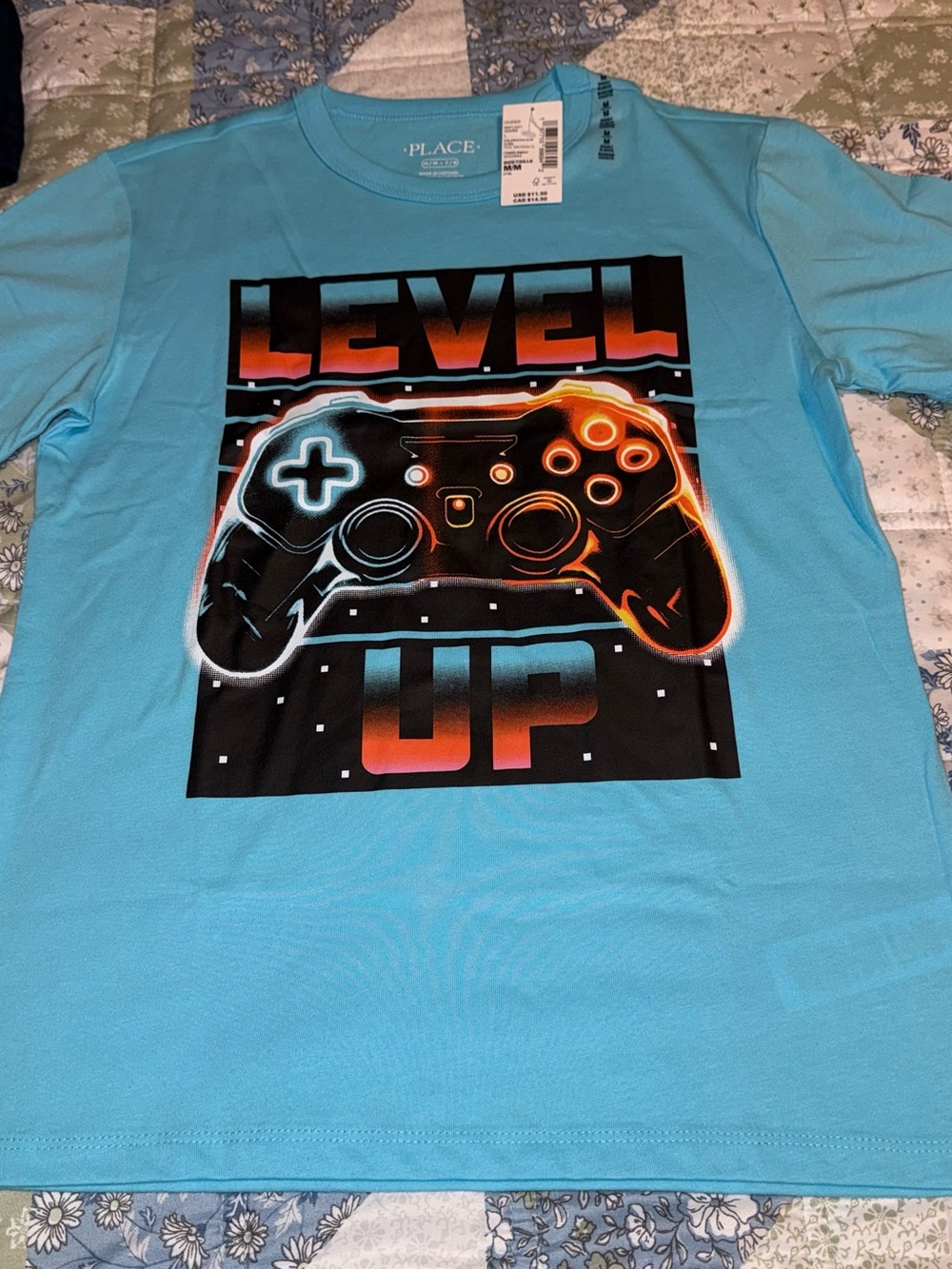 The Children’s Place Boys Size M 7 8 Medium New NWT Teal Gamer Level Up Shirt